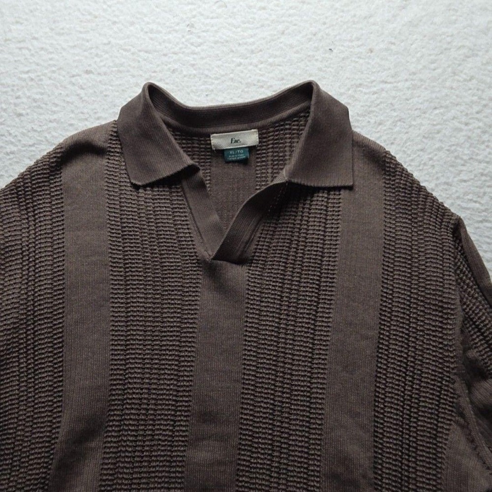 Escape Polo Shirt Mens XL Brown Textured Stripe Short Sleeve Knit Casual Top